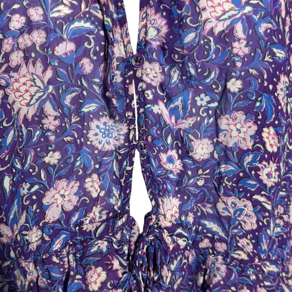 MAJE Purple Dahlia ruffle long sleeve top size 3 Large ties in front floral - Picture 3 of 10